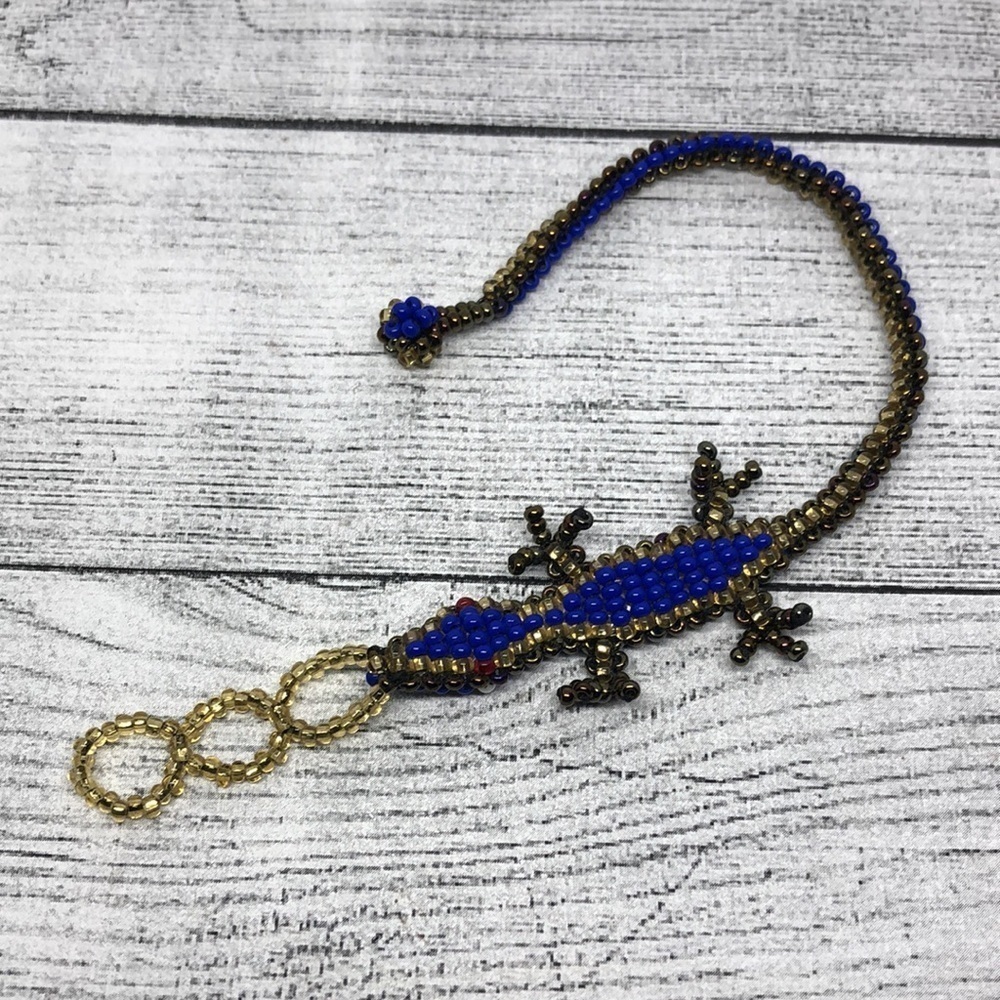 Handmade lizard geko seed bead fun statement bracelet